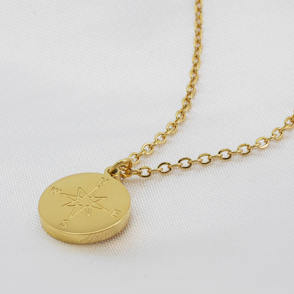 kompass kette gold, edelstahl vergoldet