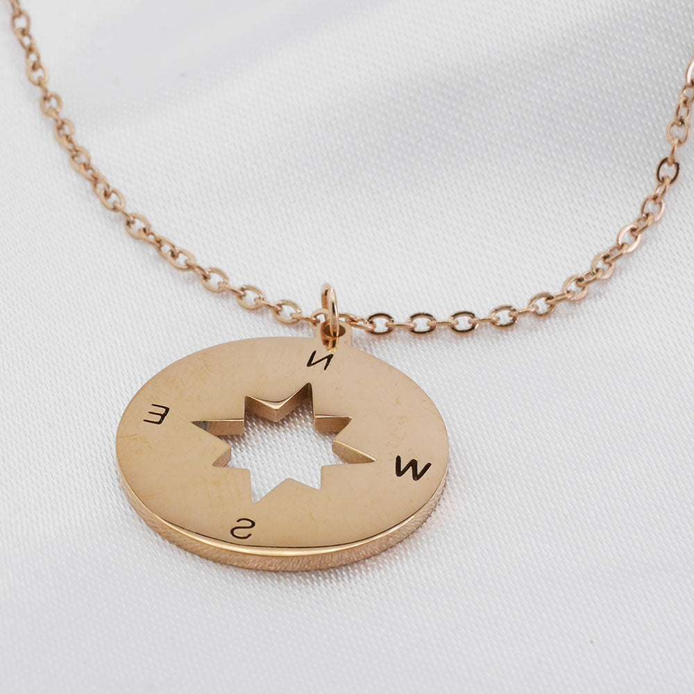 kompass halskette rosegold