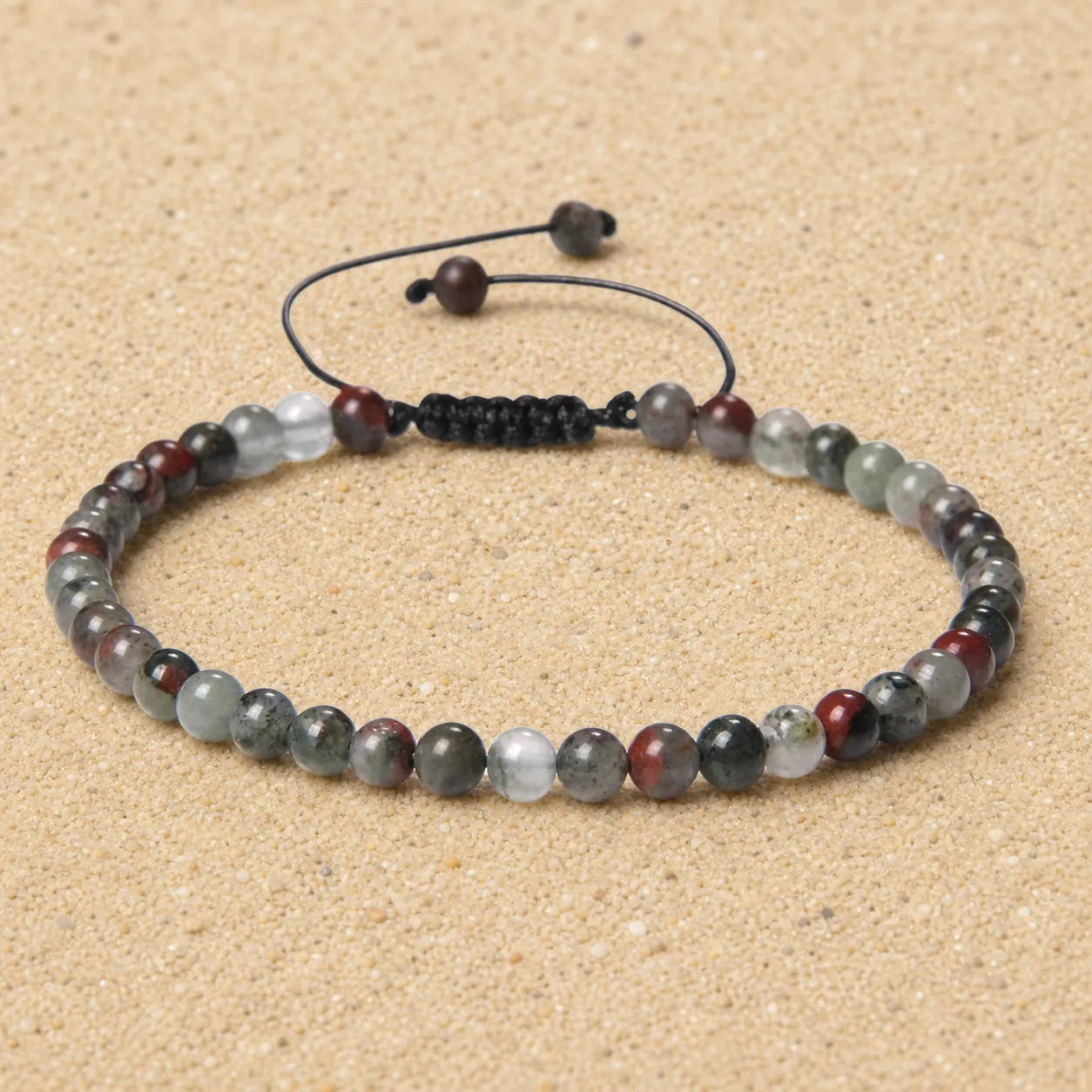 Blood Stone Boho Armband – Verstellbar, Handgemacht on light sand