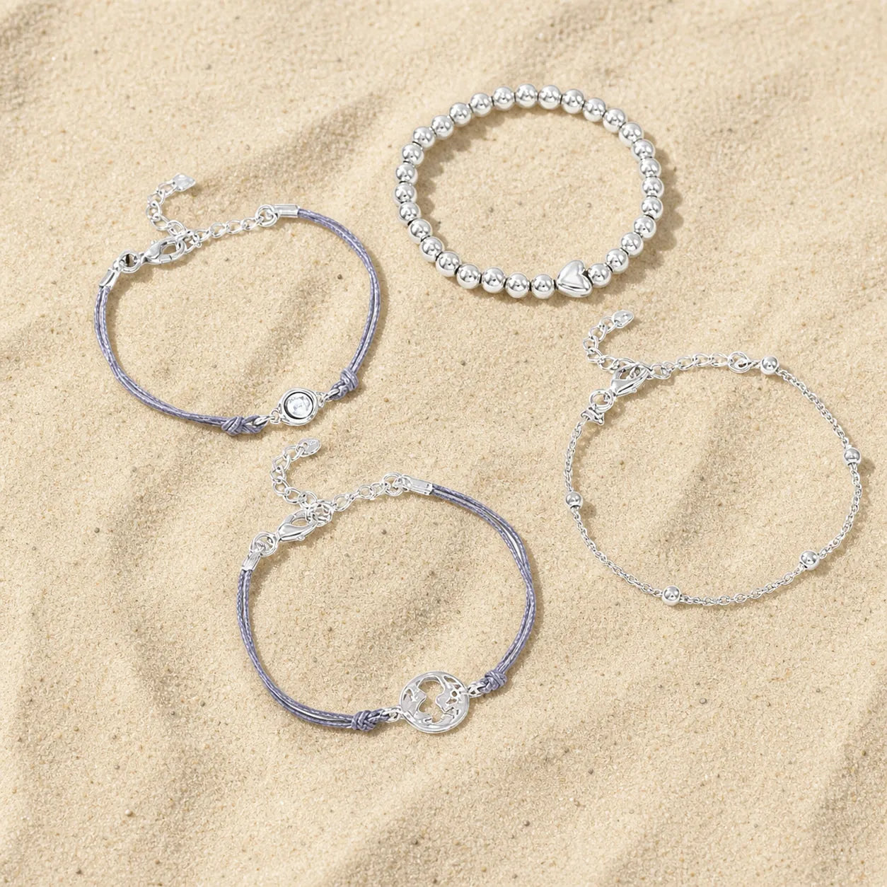 Boho Armband Set Silber 4-teilig on light sand