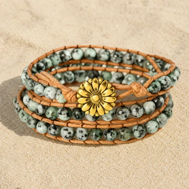Boho Lederarmband mit Natursteinperlen