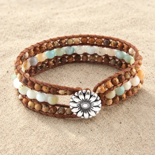 Boho Naturstein Wrap Armband Beige Braun