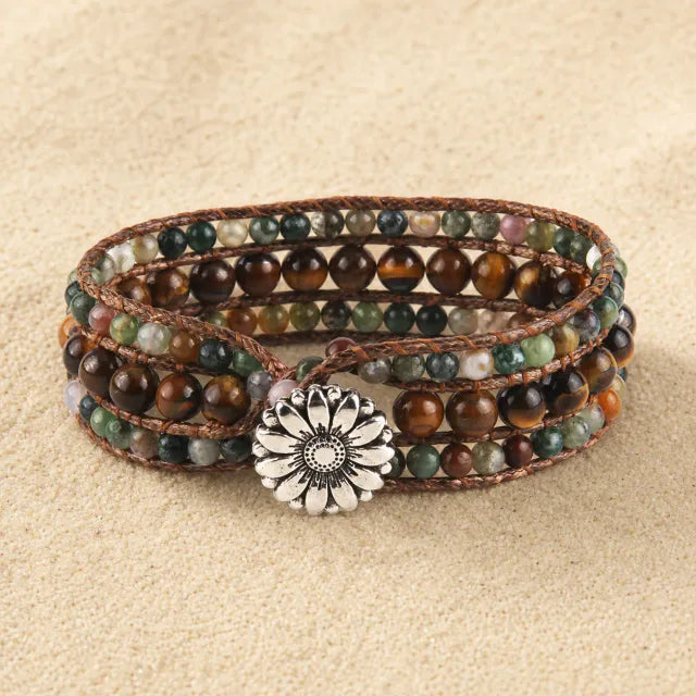 Boho Naturstein Wrap Armband Braun Grün