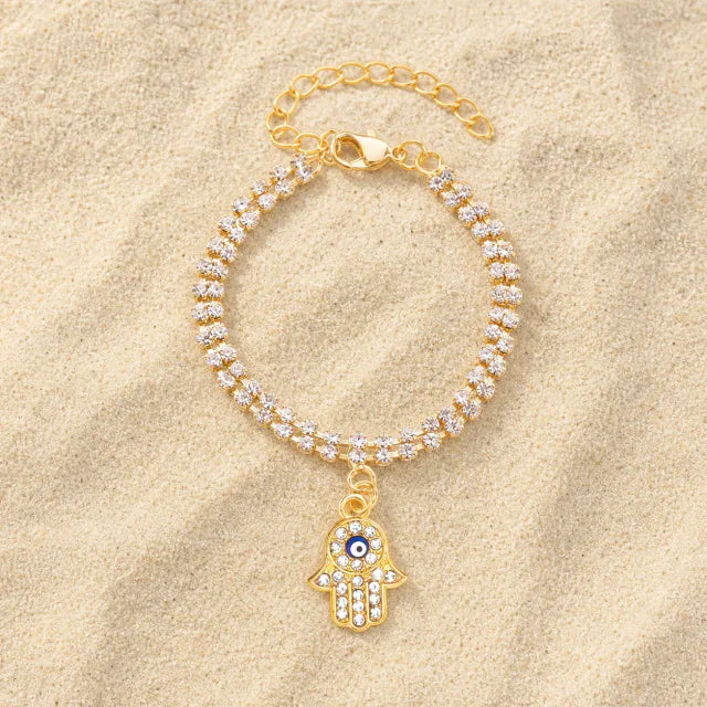 Hamsa Hand Armband Gold Zirkonia