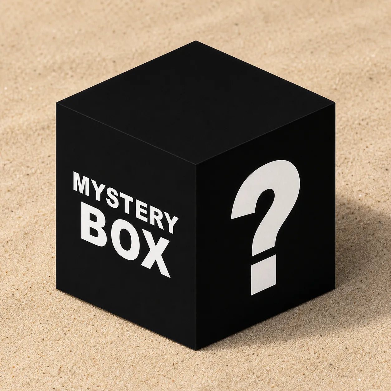 mystery box on light sand