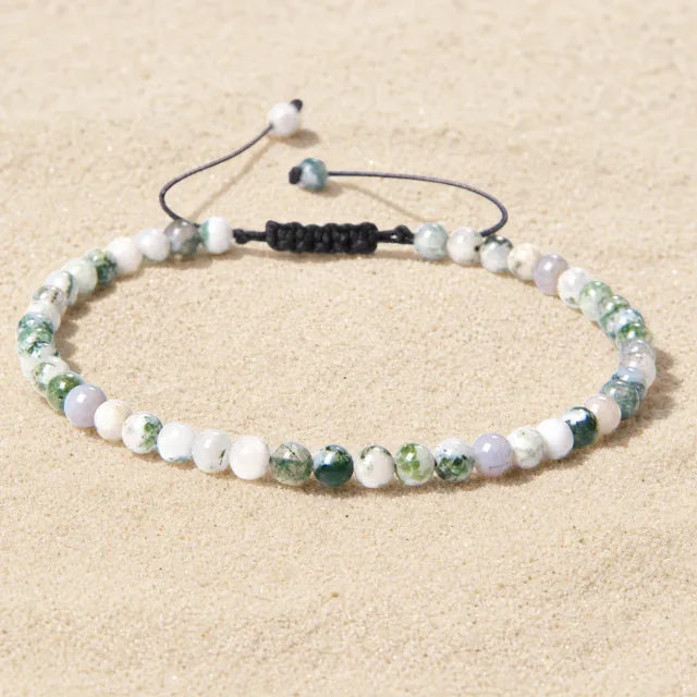 Tree Stripe Agate Boho Armband – Verstellbar, Handgemacht