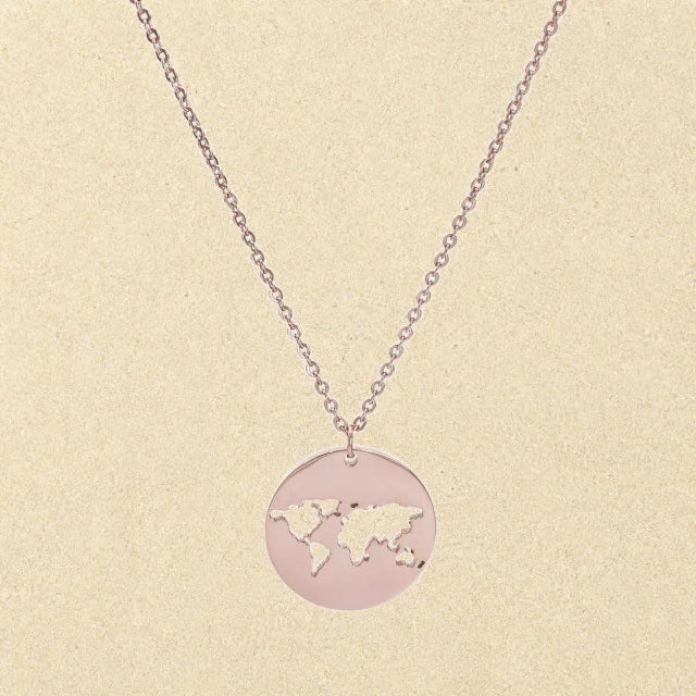 World Map Necklace Rose Gold