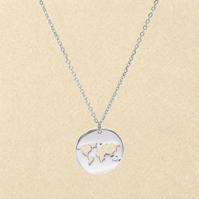World Map Necklace Silver