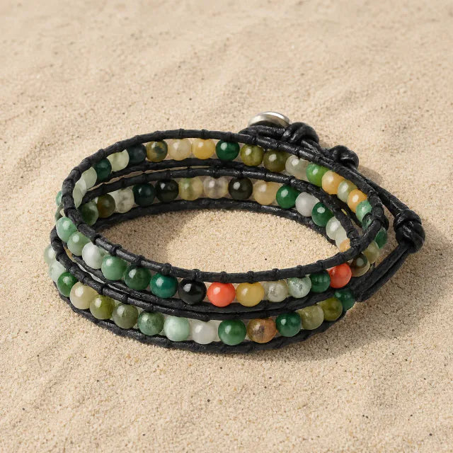 Wickelarmband mit Natursteinperlen – Bunt / Achat-Mix
