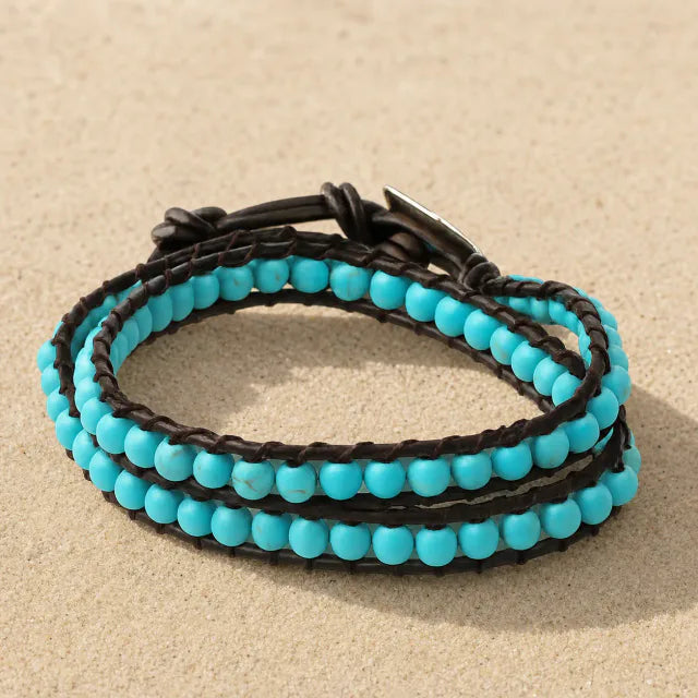 Wickelarmband Schwarz mit Lava- & Achatperlen