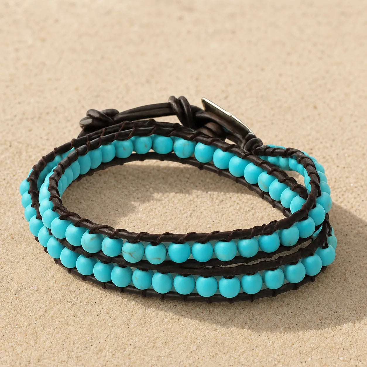 Wickelarmband Schwarz mit Lava- &amp; Achatperlen on light sand