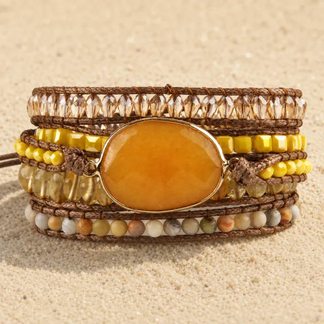 Zen-Garten Wickelarmband in Gelb mit Edelstein-Statement