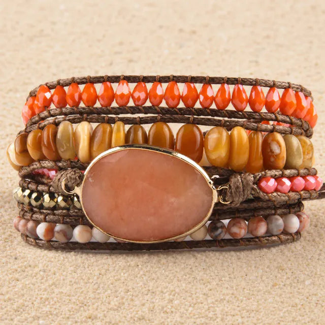 Zen-Garten Wickelarmband in Orange mit Edelstein-Statement