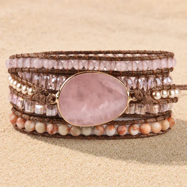 Zen-Garten Wickelarmband in Pink mit Edelstein-Statement